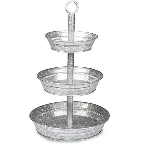 Ilyapa Galvanized Three Tiered Serving Stand – 3 Tier Metal Tray Platter for Cake, Dessert, Appetizers & More