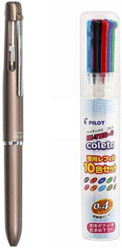 Pilot Multi-Pen Hi-Tec-C Coleto 1000 Brown Body (LHKC-1SC-BN)+ 0.3mm Refill 10 Color Set (LHKRF1SC310C)