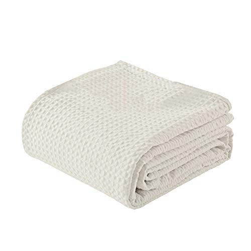 Woven Cotton Blankets Queen Size Super Soft Breathable, 100% Cotton Throw Blanket and Quilt for Bed and Sofa, Ivory