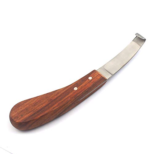 AAProTools Hoof Knife Wide Blade Left Hand Farrier Equine Horse Stainless Steel Blade Wooden Handle