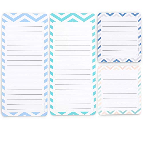 Magnetic Notepads in Large and Small Sizes for Fridge (4 Pack); Grocery Shopping List Pad, To-Do List, Reminders, Memo and Scratch Pad – Cute Modern Designs | Full Magnet Back | 50 Sheets per Note Pad