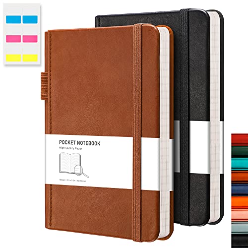 RETTACY Pocket Notebooks,2-Pack Small Notebook Hardcover Mini Journal with 312 Pages,100gsm Thick Lined Paper with Inner Pockets & Page Numbering,3.5″ x 5.5″