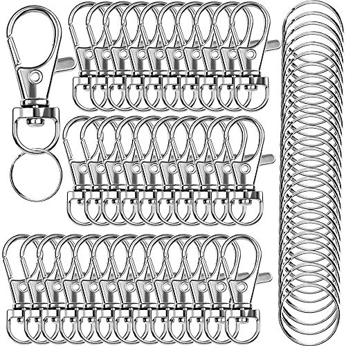 IPXEAD 120PCS Premium Swivel Lanyard Snap Hook with Key Rings, Metal Keychain Hooks for Lanyard Crafting(Silver)
