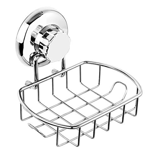 KK5 Shower Caddy with Suction Cups – Basket for Shampoo with Soap Dish Holder and Hooks – Stainless Steel Holder for Bathroom Storage Combo Organizer