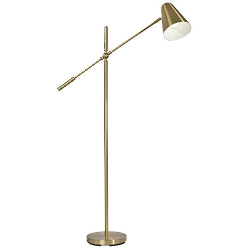 OttLite Archer Floor Lamp – Mid-Century Modern Design, Satin Brass Finish, LED, Adjustable Shade
