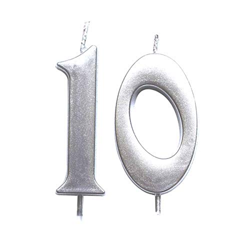 MAGJUCHE Silver 10th Birthday Numeral Candle, Number 10 Cake Topper Candles Party Decoration for Girl Or Boy