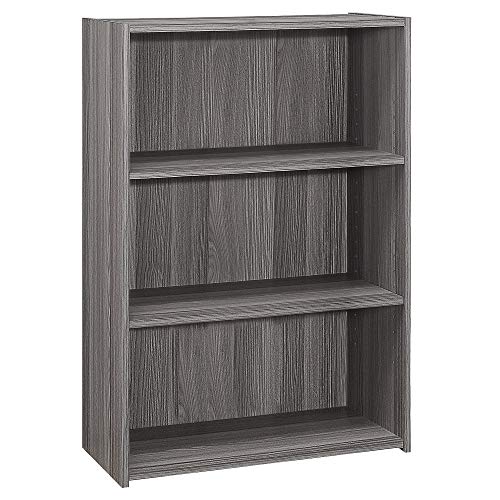 Monarch Specialties I BOOKCASE-36 H/Grey with 3 Shelves Bookcase, Gray