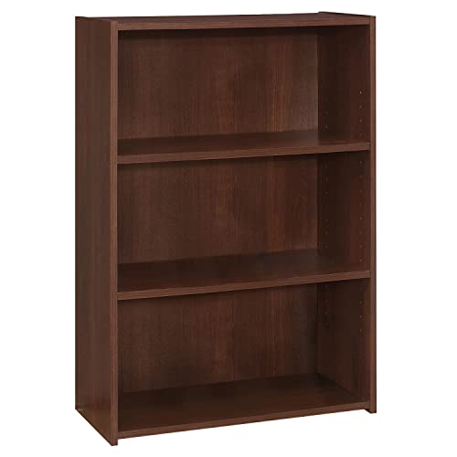 Monarch Specialties I BOOKCASE-36 H/Cherry with 3 Shelves Bookcase, Red