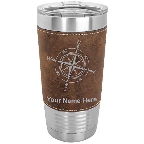 LaserGram 20oz Vacuum Insulated Tumbler Mug, Compass Rose, Personalized Engraving Included (Faux Leather, Rustic)