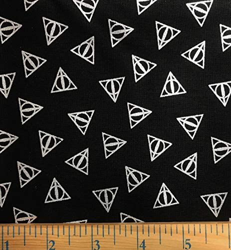 1 Yard – Harry Potter Deathly Hallows Symbol on Black Cotton Fabric – Officially Licensed (Great for Quilting, Sewing, Craft Projects, Throw Pillows & More) 1 Yard X 44″ Wide