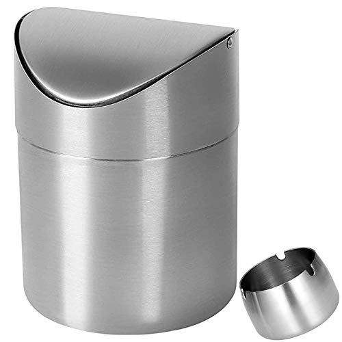 SDFSX Table Trash Can, Mini Trash can Set, with Lid Desktop Trash Can , Stainless Steel Trash Can, for Office Desktop Living Room Table Bedroom