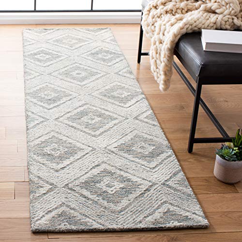 SAFAVIEH Abstract Collection Runner Rug – 2’3″ x 8′, Ivory & Denim, Handmade Wool, Ideal for High Traffic Areas in Living Room, Bedroom (ABT347L)