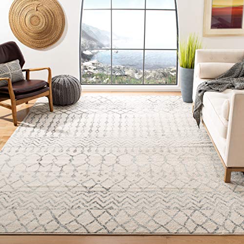 SAFAVIEH Tulum Collection Area Rug – 5’3″ x 7’6″, Ivory & Grey, Moroccan Boho Distressed Design, Non-Shedding & Easy Care, Ideal for High Traffic Areas in Living Room, Bedroom (TUL270A)