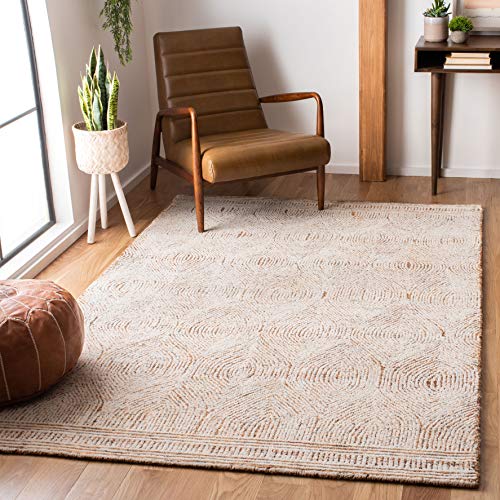 SAFAVIEH Abstract Collection Area Rug – 8′ x 10′, Ivory & Rust, Handmade Wool, Ideal for High Traffic Areas in Living Room, Bedroom (ABT340P)