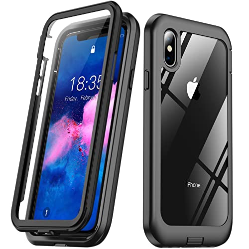 Eonfine for iPhone X Case,for iPhone Xs Case, Built-in Screen Protector Full Body Protection Heavy Duty Shockproof Rugged Cover Skin for iPhone X/Xs 5.8inch (Black/Clear)