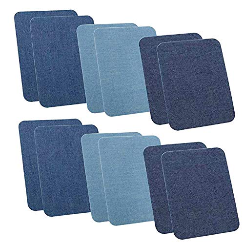 Pack of 12pcs Iron On Denim Patches for Jeans Clothing Repair Elbow Pants Knees 12.5 X 9.5cm(4.9″ X 3.7″) (Mix 3 Colors)