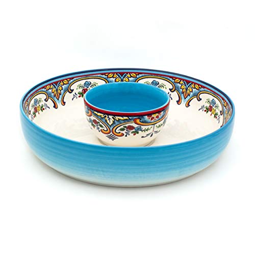 Euro Ceramica Zanzibar Chip and Dip Bowl, 2 Piece Set, Multicolor, 24 ounces