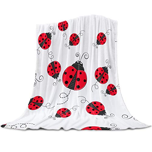 FortuneHouse8 Ladybug Blanket Flannel Fleece Blanket Christmas Red Ladybug Throw Blanket Super Soft Warm Cozy Bed Couch or Car Throw Blanket for Children Adult Travel All Reason 40x50inch