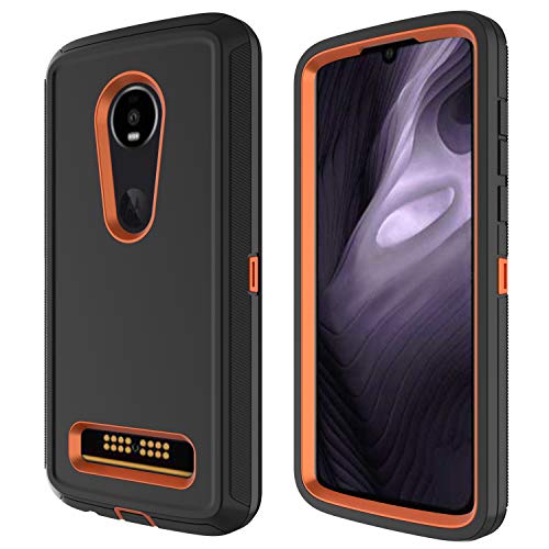 Annymall for Moto Z4 Case, Heavy Duty with [Built-in Screen Protector] Tough 4 in1 Rugged Shorckproof Cover for Motorola Moto Z4/ Z4 Play (Black/Orange)