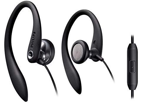 PHILIPS SHS3305BK Wired Flexible Earhook Headphones with Mic, Black