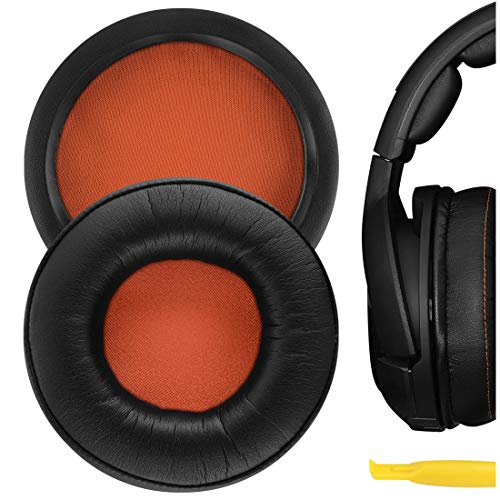Geekria QuickFit Protein Leather Replacement Ear Pads for SteelSeries Siberia 800 840 Headphones Ear Cushions, Headset Earpads, Ear Cups Repair Parts (Black/Orange)