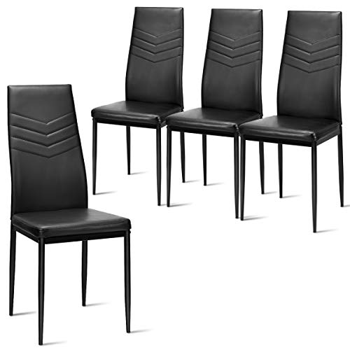 Giantex Set of 4 Dining Chairs, High Back Dining Side Chairs w/PVC Leather & Non-Slip Feet Pads, Easy to Clean, Modern Soft Light Padded Kitchen Dining Room Chairs w/Sturdy Metal Legs, Black