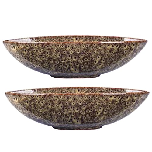 Hosley Set of 2 Decorative Oval Ceramic Bowl Peacock Feather Pattern 14.5 Inch Long. Bowl for Orbs and Potpourri.