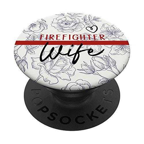 Vintage Floral, Firefighter Wife, Thin Red Line Flag Heart PopSockets PopGrip: Swappable Grip for Phones & Tablets