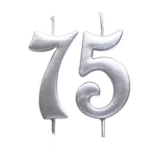MAGJUCHE Silver 75th Birthday Numeral Candle, Number 75 Cake Topper Candles Party Decoration for Women or Men