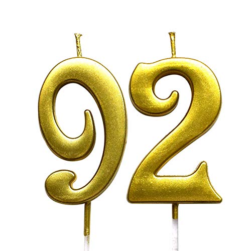 MAGJUCHE Gold 92th Birthday Numeral Candle, Number 92 Cake Topper Candles Party Decoration for Women or Men