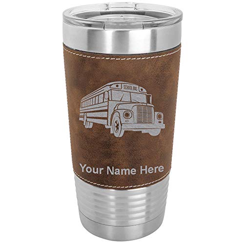 LaserGram 20oz Vacuum Insulated Tumbler Mug, School Bus, Personalized Engraving Included (Faux Leather, Rustic)