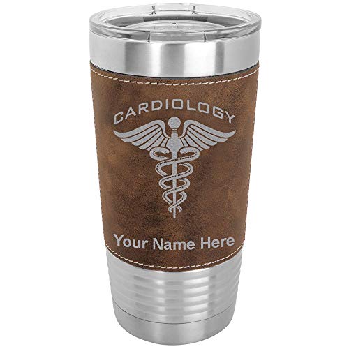 LaserGram 20oz Vacuum Insulated Tumbler Mug, Cardiology, Personalized Engraving Included (Faux Leather, Rustic)