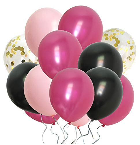 Hot Pink Balloons Assorted Black Gold Pink Party Decorations for Bachelorette Bridal Baby Shower Women Birthday (Latex Pink + Gold Confetti)