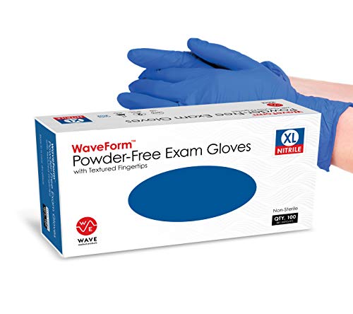 Waveform Nitrile Gloves with Textured Fingertips – Latex Free and Powder Free 4 mil Disposable Exam Gloves, Medium (Box of 100)