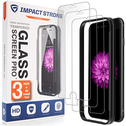 ImpactStrong Shatterproof Tempered Glass Screen Protector for iPhone 8/7 / 6s / 6 [Easy Installation Frame] [Bubble Free] [9H Hardness] [Full Coverage] Case Friendly, 4.7 Inch – (3-Pack)