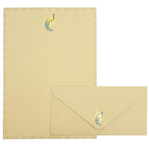 Lined Peacock Stationery Paper and Envelopes Set, Gold Foil (10.25×7.25 In, 48 Pack)