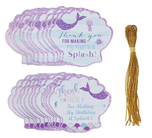 Penta Angel 24Pcs Mermaid Thank You Tags with String Paper Gift Goody Bags Hanging Labels for Girls Birthday Wedding Under The Sea Themed Party Favors