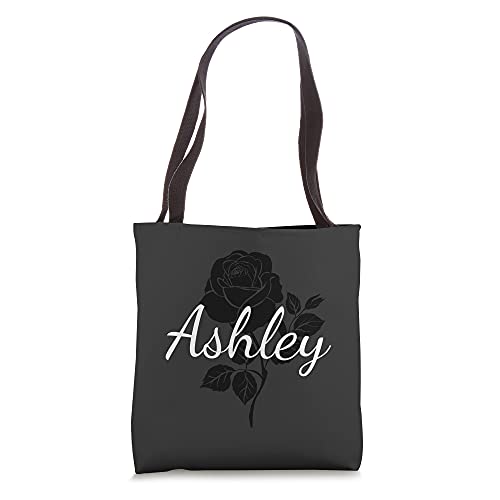 Ashley – Custom Black Rose Gray Floral Personalized Tote Bag