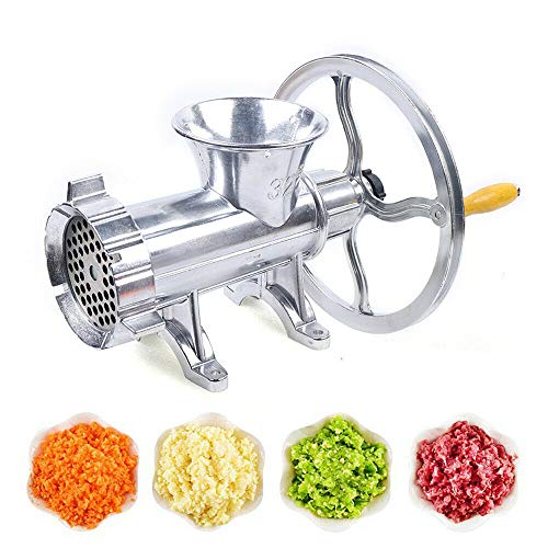 Aluminum Alloy Manual Meat Grinder, Manual Tinned Meat Grinder and Sausage Stuffer Hand Grinder for Home Kitchen and Commercial Using