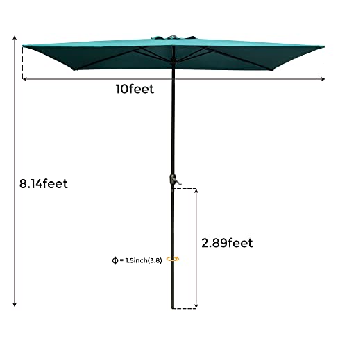 The Storepaperoomates Retail Market LAUREL CANYON Rectangular Patio Umbrella Market Table Umbrellas Outdoor Umbrella with Push Button Tilt and Crank for Lawn, Garden, Deck, Backyard & Pool, 6.5 x 10ft, Turquoise - Fast Affordable Shopping
