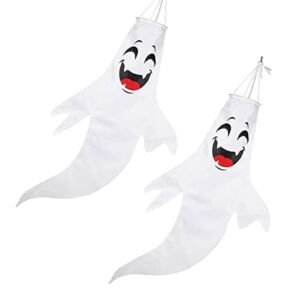 NUOBESTY Halloween Windsocks Ghost Windsocks for Halloween Outdoor Front Yard Patio Lawn Hanging Decoration, 2 Pieces