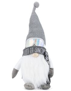 Rae Dunn Christmas Gnome Let it Snow – 19 Inch Stuffed Plush Ski Figurine Doll with Felt Hat – Cute Ornaments and Holiday Decorations for Home Decor and Office