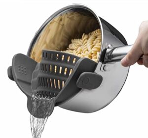 Kitchen Gizmo Snap N Strain Pot Strainer and Pasta Strainer – Adjustable Silicone Clip On Strainer for Pots, Pans, and Bowls – Gray