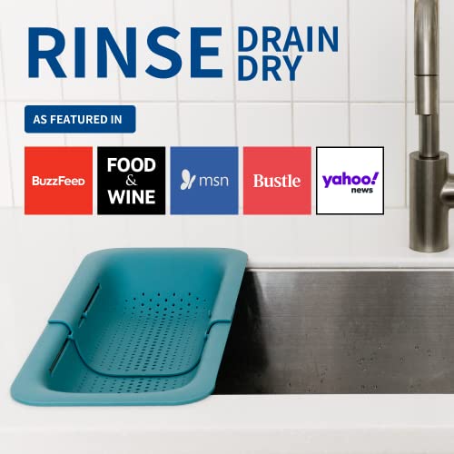 The Storepaperoomates Retail Market BLUE GINKGO Over the Sink Colander Strainer Basket – Wash Vegetables and Fruits, Drain Cooked Pasta and Dry Dishes – Extendable – New Home Kitchen Essentials (7.9 W x 14.5-19.5 L x 2.75 H) – Teal - Fast Affordable Shopping