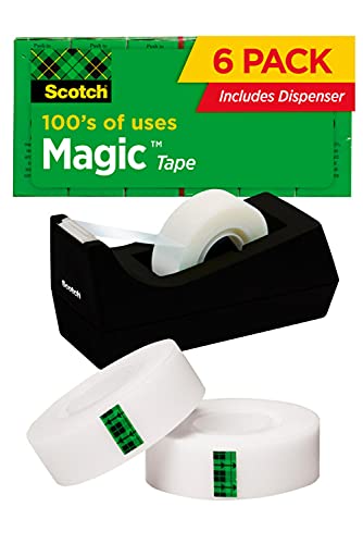 The Storepaperoomates Retail Market Scotch Magic Tape, 6 Rolls with Dispenser, Numerous Applications, Invisible, Engineered for Repairing, 3/4 x 1000 Inches, Boxed (810K6C38) - Fast Affordable Shopping