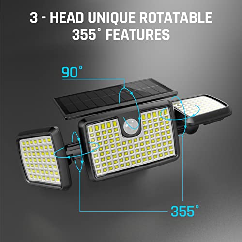 The Storepaperoomates Retail Market Solar Lights Outdoor, 3 Head Solar Motion Lights Outdoor with 2500LM 218 LEDs High Brightness, Built-in Bigger Tempered Glass Solar Panel, Sensitive PIR Motion Inductor (2-Pack) - Fast Affordable Shopping
