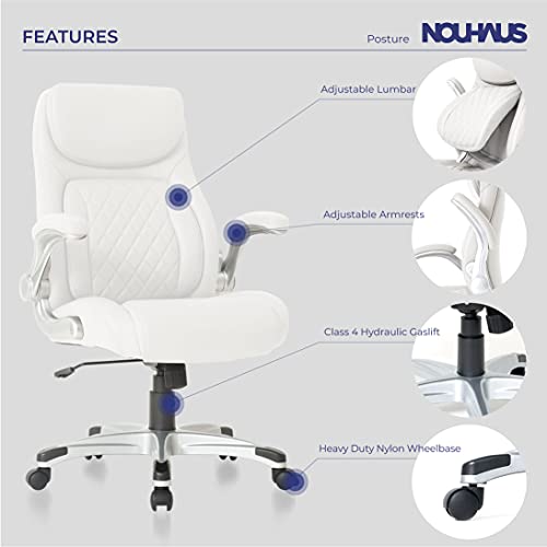 The Storepaperoomates Retail Market NOUHAUS +Posture Ergonomic PU Leather Office Chair. Click5 Lumbar Support with FlipAdjust Armrests. Modern Executive Chair and Computer Desk Chair (White) - Fast Affordable Shopping