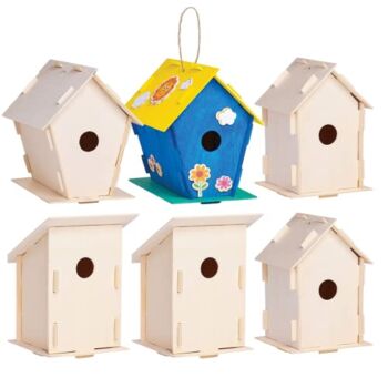 The Storepaperoomates Retail Market 12 Wooden Birdhouses – Crafts for Girls and Boys – Kids Bulk Arts and Crafts Set – 12 DIY Unfinished Wood Bird House Kits, 12 Paint Strips, 12 Paintbrushes & Stickers for Children to Build & Paint - Fast Affordable Shopping