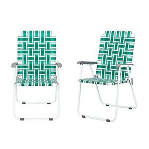 Outvita Webbed Lawn Chairs Set of 2, Foldable Aluminum Patio Chairs Stable Steel Outdoor Chair for Camping, Fishing, Beach, Poolside, Backyard and BBQ (Green&White)
