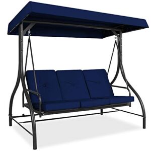 Best Choice Products 3-Seat Outdoor Large Converting Canopy Swing Glider, Patio Hammock Lounge Chair for Porch, Backyard w/Flatbed, Adjustable Shade, Removable Cushions – Navy